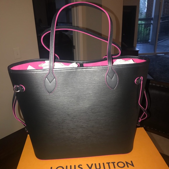 Authentic Louis Vuitton Neverfull MM Noir/hotpink - Picture 2 of 8